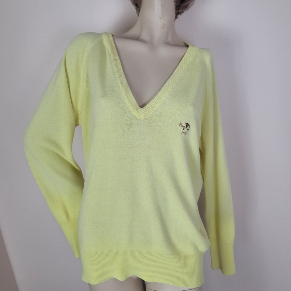 Vintage Arnold Palmer Bayhill Butter Yellow Preppy  V Neck Sweater